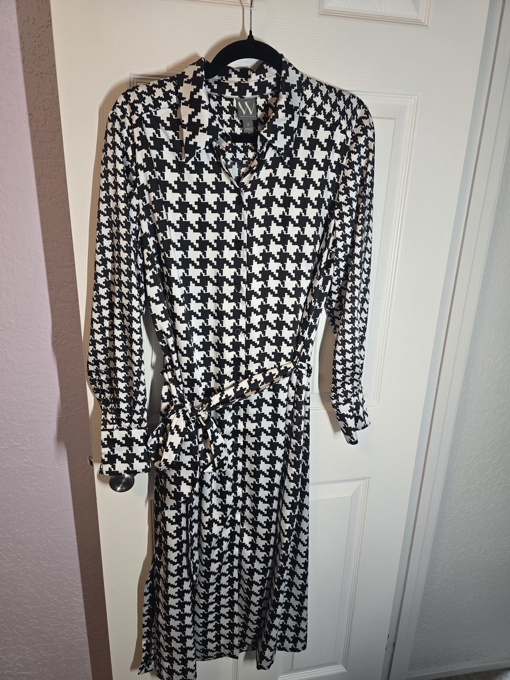 Worthington Black and White Houndstooth Midi Shirt Dress